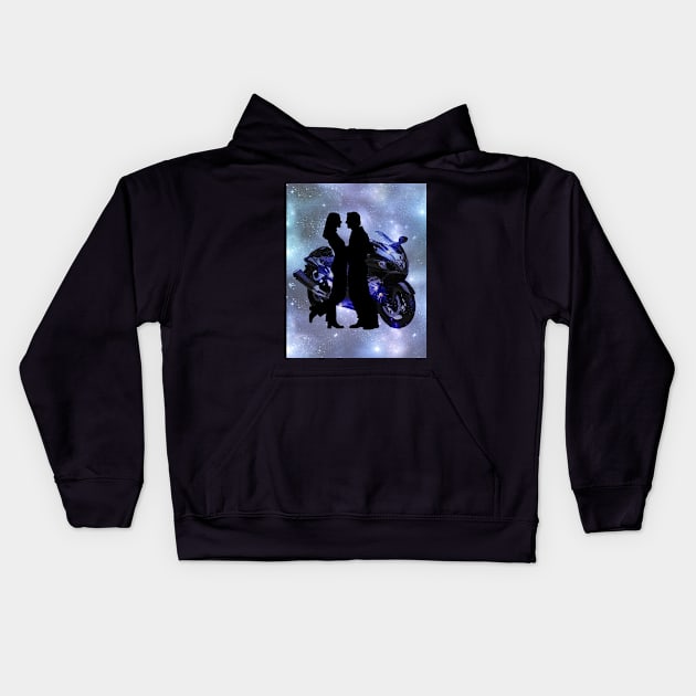 Motorcycle couple in Blue Kids Hoodie by allthumbs